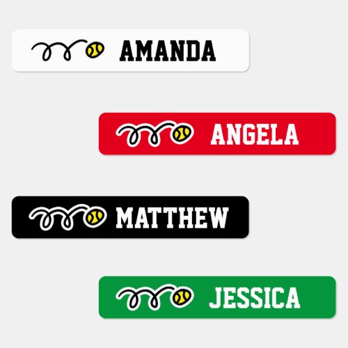 Weatherproof name labels for side of tennis racket