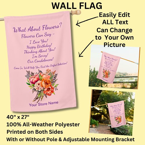 Weatherproof Personalized Florist Flower Shop Wall House Flag