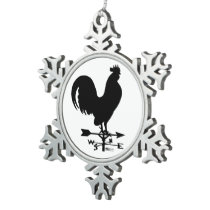 Weathervane Rooster Snowflake Pewter Christmas Ornament