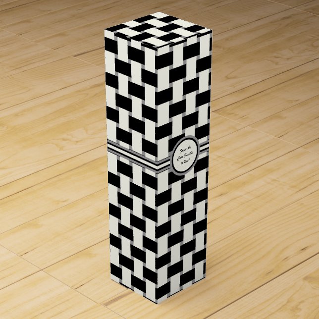 Weave - Black and Ivory on Gray Wine Box (Front)