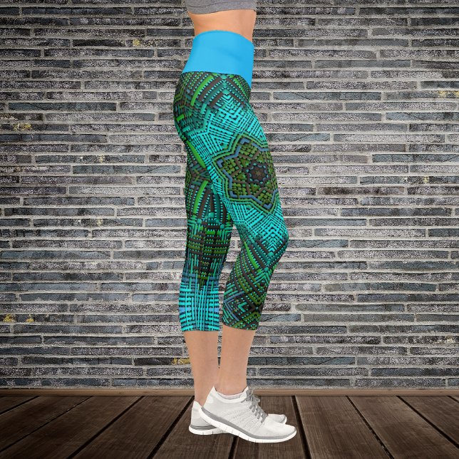 Weave Mandala Blue and Green Capri Leggings (Creator Uploaded)