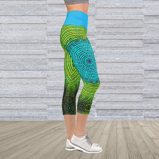 Weave Mandala Blue and Green Capri Leggings (Creator Uploaded)
