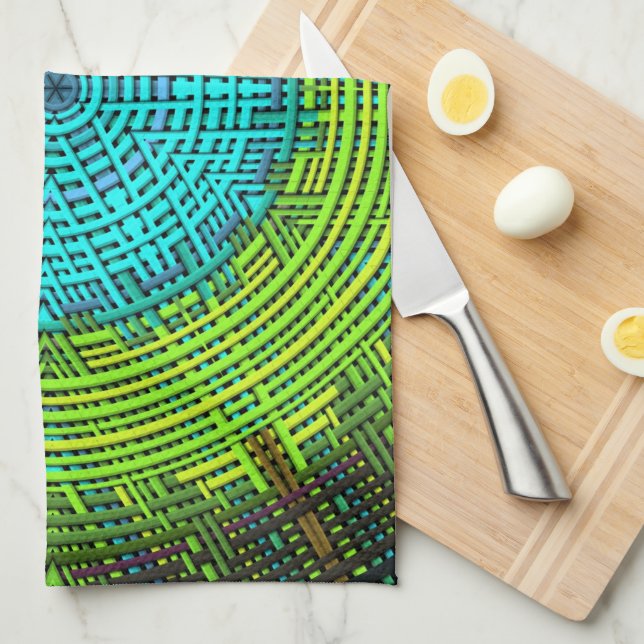 Weave Mandala Blue and Green Kitchen Towel (Quarter Fold)