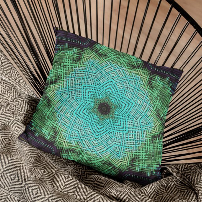 Weave Mandala Blue and Green Throw Pillow (Creator Uploaded)