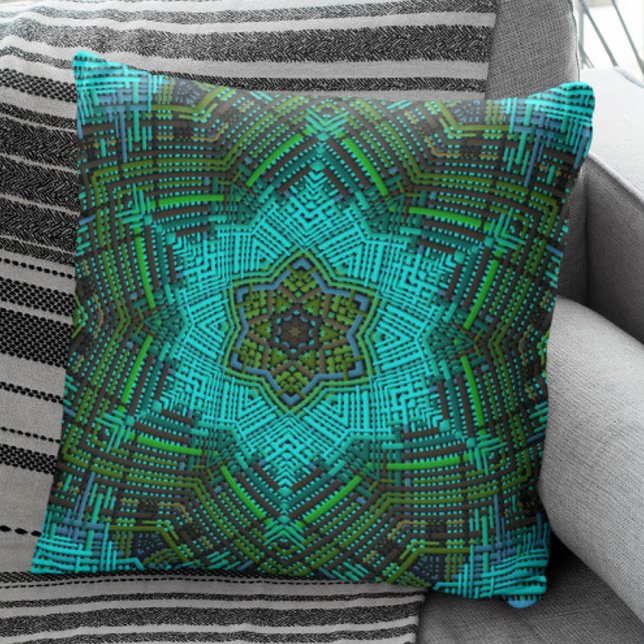 Weave Mandala Blue and Green Throw Pillow (Creator Uploaded)