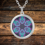 Weave Mandala Blue Pink and Purple Silver Plated Necklace<br><div class="desc">This funky mandala features blue,  pink,  and purple in a basket weave style. Psychedelic visuals for the modern hippie or anyone who loves groovy colors.</div>