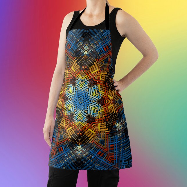 Weave Mandala Blue Yellow and Red Apron (Creator Uploaded)