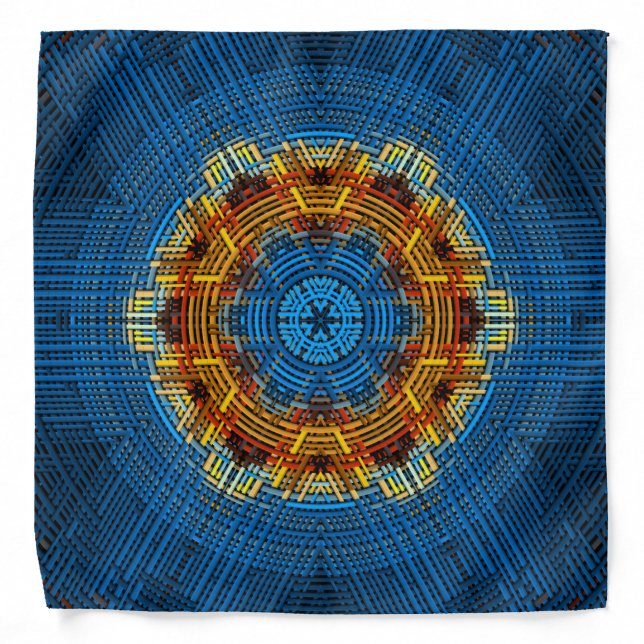 Weave Mandala Blue Yellow and Red Bandana (Front)
