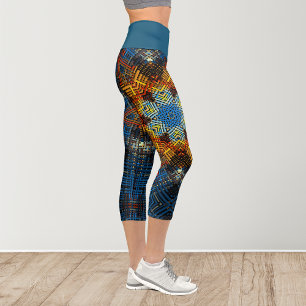 Weave Mandala Blue Yellow and Red Capri Leggings