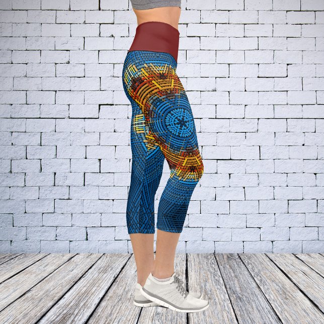 Weave Mandala Blue Yellow and Red Capri Leggings (Creator Uploaded)