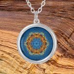 Weave Mandala Blue Yellow and Red Silver Plated Necklace<br><div class="desc">This funky mandala features blue,  yellow,  and red in a basket weave style. Psychedelic visuals for the modern hippie or anyone who loves groovy colors.</div>