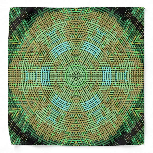 Weave Mandala Green and Orange Bandana (Front)