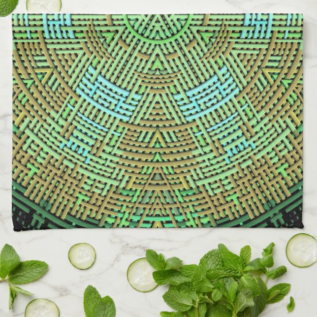 Weave Mandala Green and Orange Kitchen Towel (Folded)