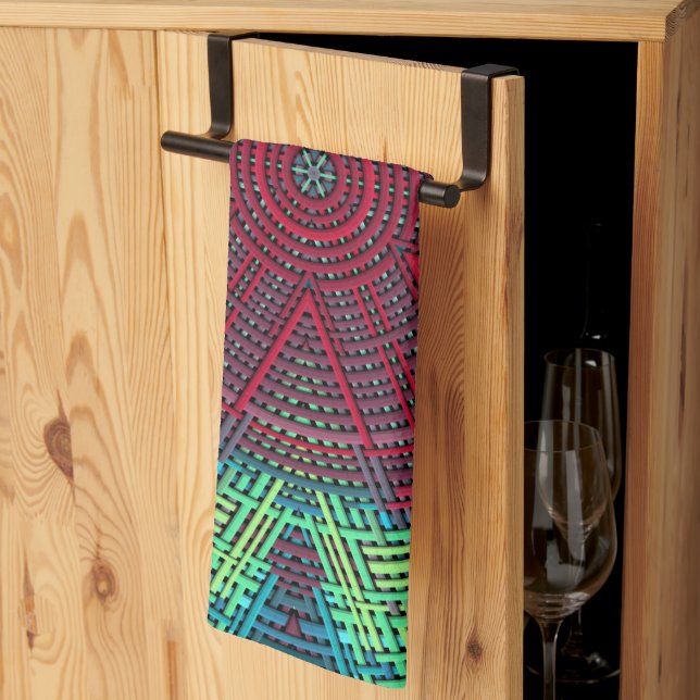 Weave Mandala Green Blue and Red Kitchen Towel (Thirds Fold)