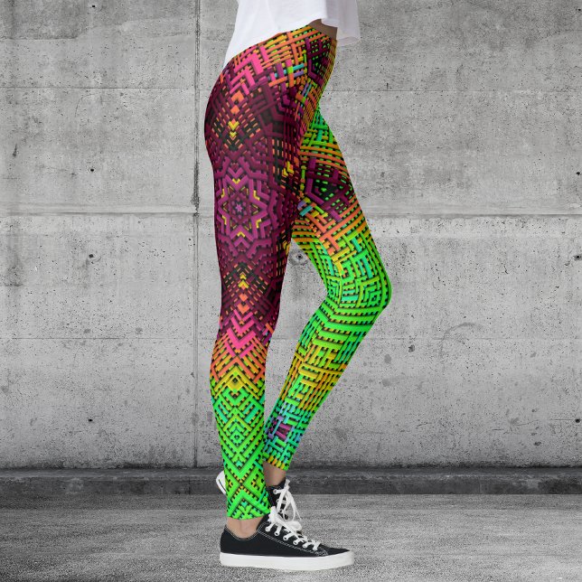 Weave Mandala Green Orange and Pink Leggings (Creator Uploaded)