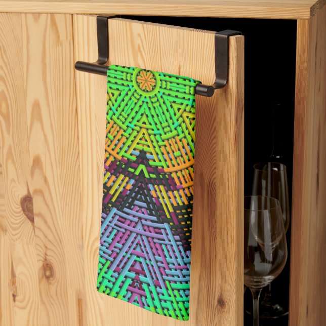Weave Mandala Green Orange and Purple Kitchen Towel (Thirds Fold)