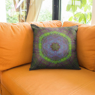 Weave Mandala Green Purple and Blue Throw Pillow