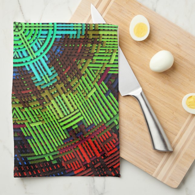 Weave Mandala Green Red and Blue Kitchen Towel (Quarter Fold)