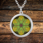Weave Mandala Green Yellow and Red Silver Plated Necklace<br><div class="desc">This funky mandala features yellow,  green,  and red in a basket weave style. Psychedelic visuals for the modern hippie or anyone who loves groovy colors.</div>