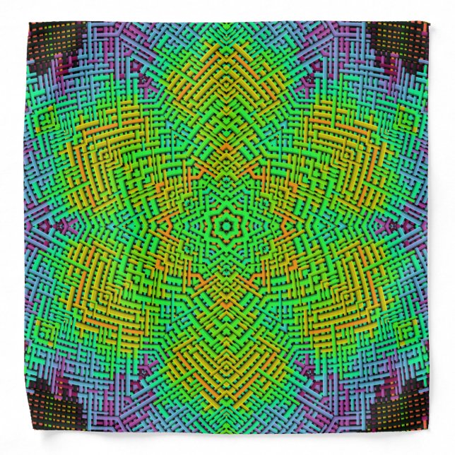 Weave Mandala Orange Green and Blue Bandana (Front)