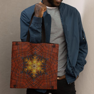 Weave Mandala Orange Yellow and Blue Tote Bag