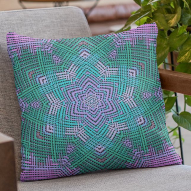 Weave Mandala Pink and Blue Throw Pillow (Creator Uploaded)