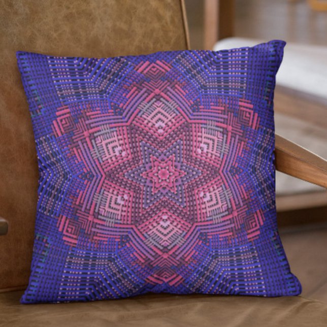 Weave Mandala Pink and Blue Throw Pillow (Creator Uploaded)