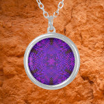 Weave Mandala Pink and Purple Silver Plated Necklace<br><div class="desc">This funky mandala features pink and purple in a basket weave style. Psychedelic visuals for the modern hippie or anyone who loves groovy colors.</div>