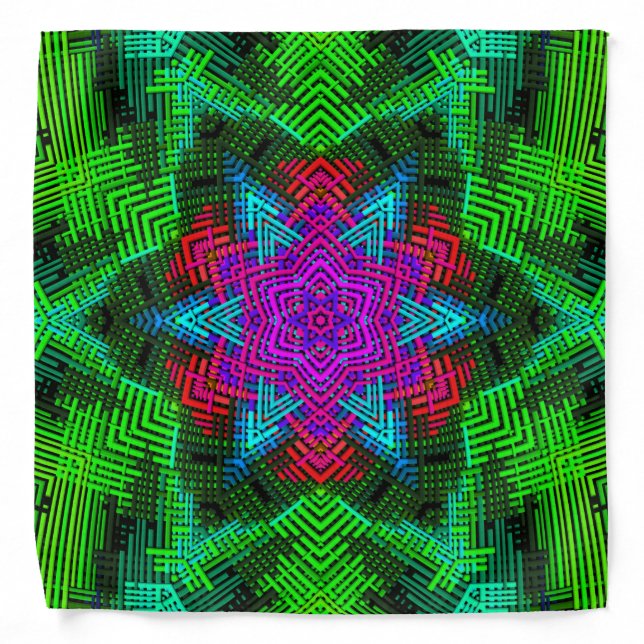 Weave Mandala Pink Blue and Green Bandana (Front)