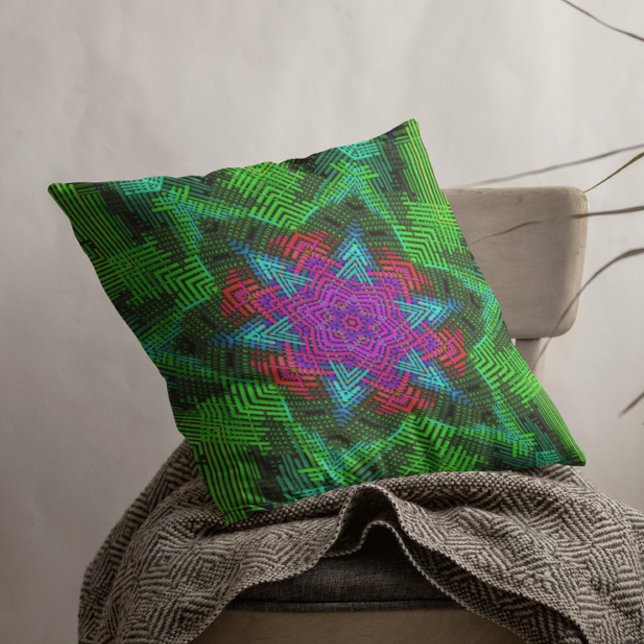 Weave Mandala Pink Blue and Green Throw Pillow (Creator Uploaded)
