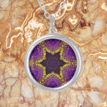Weave Mandala Purple and Yellow Silver Plated Necklace<br><div class="desc">This funky mandala features purple and yellow in a basket weave style. Psychedelic visuals for the modern hippie or anyone who loves groovy colors.</div>