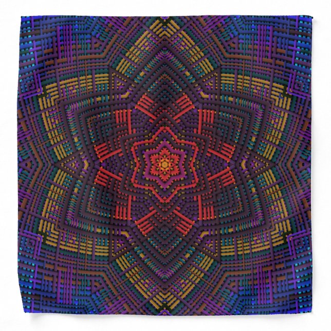 Weave Mandala Purple Yellow Red and Blue Bandana (Front)
