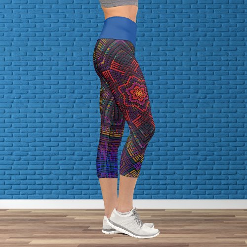 Weave Mandala Purple Yellow Red and Blue Capri Leggings