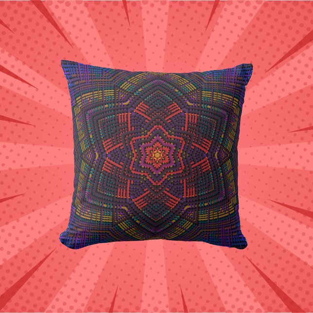 Weave Mandala Purple Yellow Red and Blue Throw Pillow (Creator Uploaded)