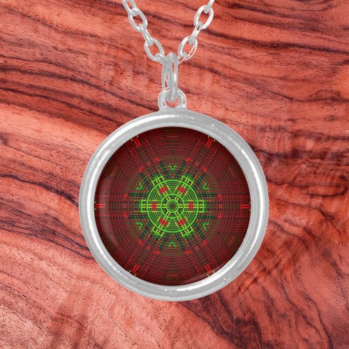 Weave Mandala Red and Green Silver Plated Necklace