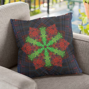 Weave Mandala Red Green and Blue Throw Pillow