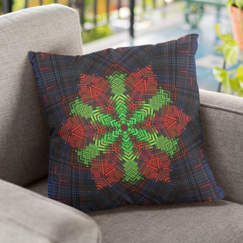 Weave Mandala Red Green and Blue Throw Pillow