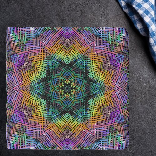 Weave Mandala Teal Yellow and Pink Trivet