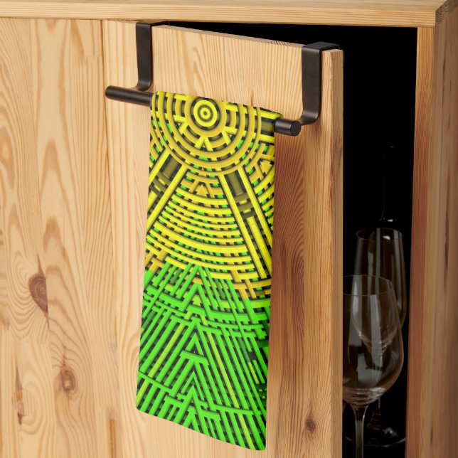 Weave Mandala Yellow and Green Kitchen Towel (Thirds Fold)