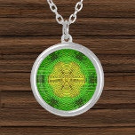 Weave Mandala Yellow and Green Silver Plated Necklace<br><div class="desc">This funky mandala features yellow and green in a basket weave style. Psychedelic visuals for the modern hippie or anyone who loves groovy colors.</div>