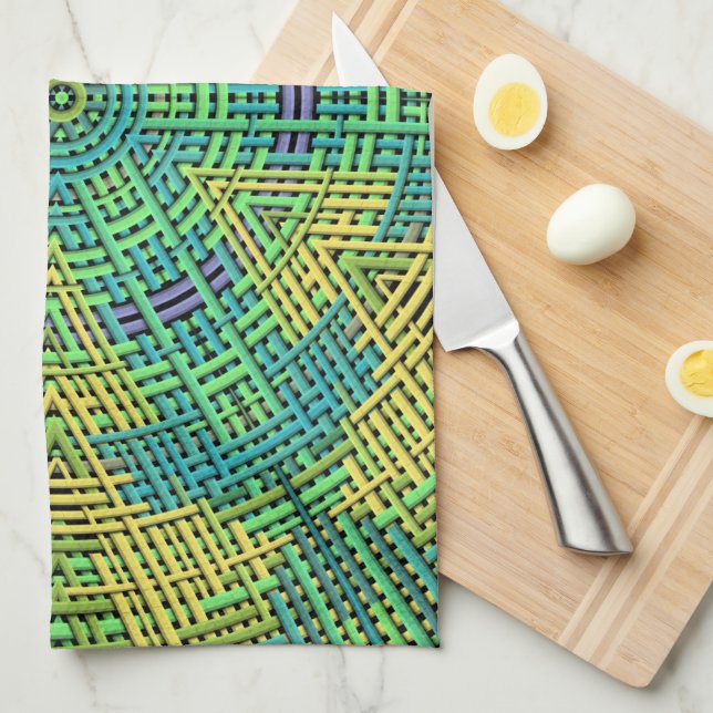 Weave Mandala Yellow Green and Blue Kitchen Towel (Quarter Fold)