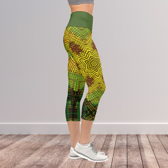 Weave Mandala Yellow Green and Orange Capri Leggings (Creator Uploaded)