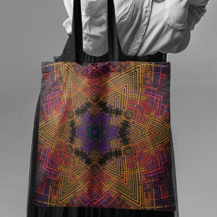 Weave Mandala Yellow Orange and Purple Tote Bag