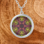 Weave Mandala Yellow Pink and Purple Silver Plated Necklace<br><div class="desc">This funky mandala features yellow,  pink,  and purple in a basket weave style. Psychedelic visuals for the modern hippie or anyone who loves groovy colors.</div>