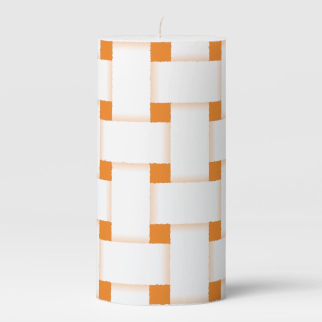 Weave Pattern on Pumpkin Orange, Customizable Pillar Candle (Front)