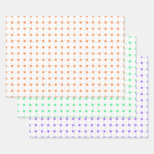 Weave Pattern, Pastel Orange, Dragon Green, Purple Wrapping Paper Sheets