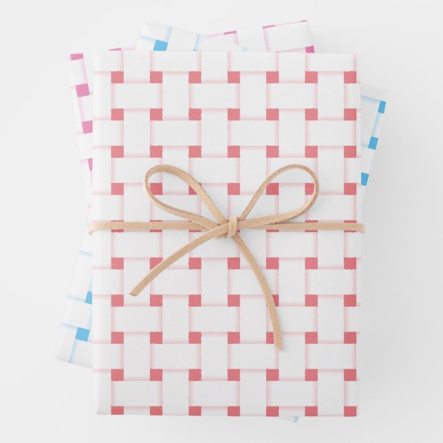 Weave Pattern Pink and Blue Customizable Wrapping Paper Sheets (In situ)