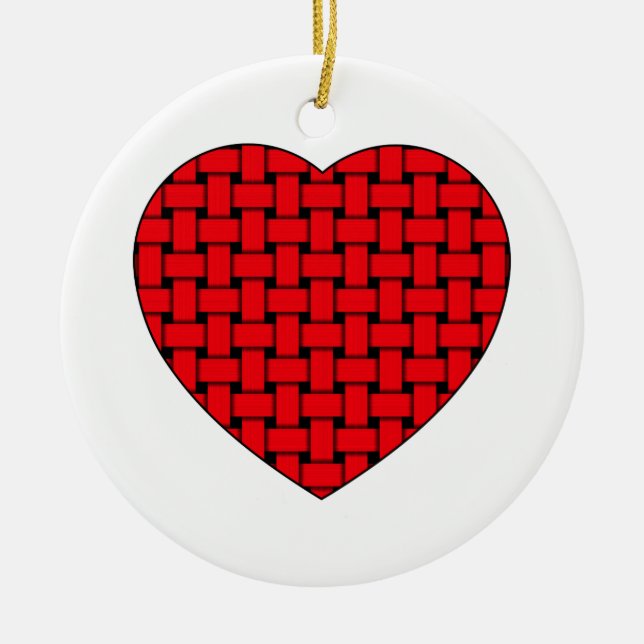 Weaved Red Heart Ceramic Ornament (Front)