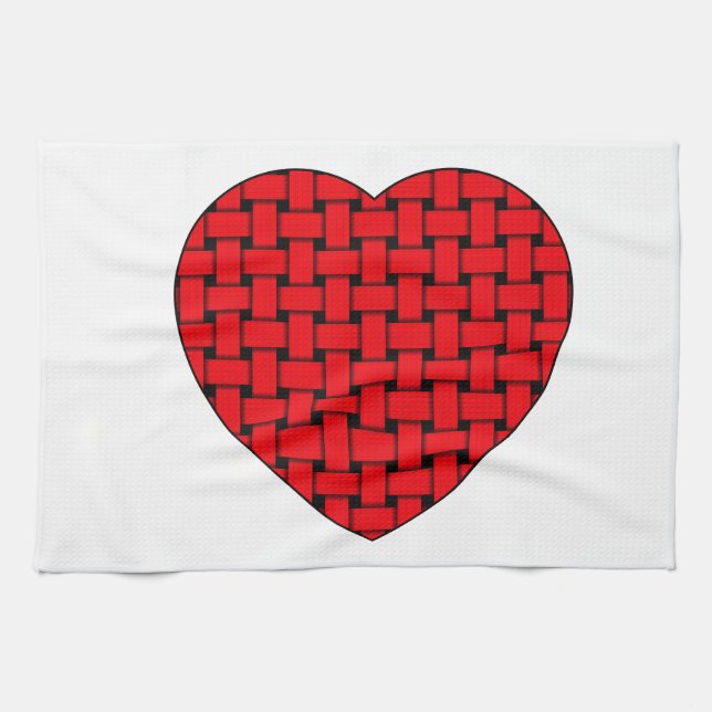 Weaved Red Heart Kitchen Towel (Horizontal)
