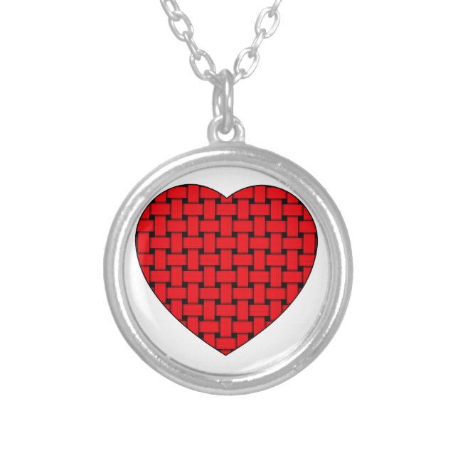 Weaved Red Heart Silver Plated Necklace (Front)